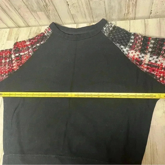 rag & bone Racer X Linton Black Red Plaid Tweed Sleeve Sweatshirt XS - Picture 10 of 11